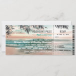 Boarding Pass Tropical Beach Wedding Tickets RSVP Invitation<br><div class="desc">Beach destination boarding wedding invitations with a tropical palm beach setting, string twinkle lights, and a modern wedding template. For further personalisation, please click the "Customise it" button to modify this template. All text style, colours, and sizes can be modified to suit your needs. You will find other matching wedding...</div>