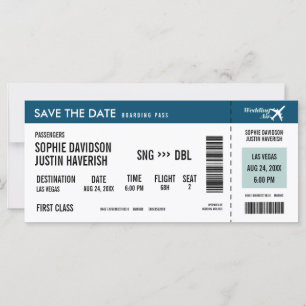 Boarding Pass Vintage Blue and White Save the Date