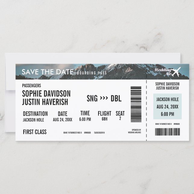 Boarding Pass Vintage Mountains Save the Date (Front)