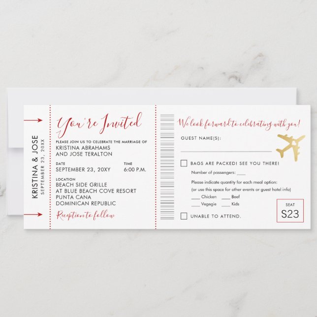 Boarding Pass Wedding All-In-One Invitation (Front)