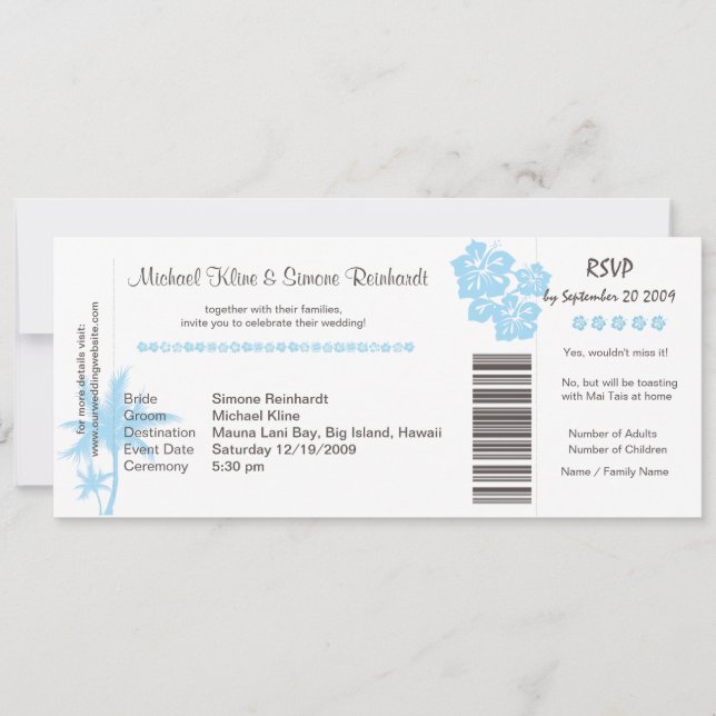 Boarding Pass Wedding Invitation and RSVP in one (Front)