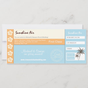 Boarding Pass Wedding Invitation blue orange white