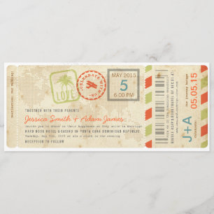 Boarding Pass Wedding Invitation in Citrus Colours