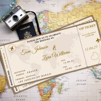 Boarding Pass Wedding VIP Airline Ticket Beige