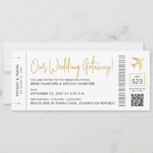 Boarding Pass with QR Code Destination Wedding  Invitation