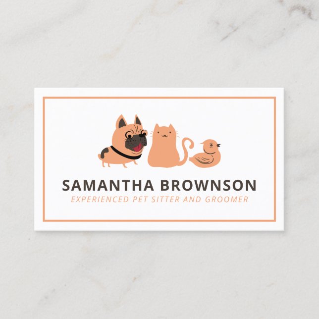 Boarding Veterinary Dog Cat Bird Pet Sitter Business Card (Front)