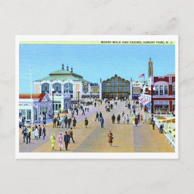Boardwalk & Casino, Asbury Park NJ Vintage Postcard (Front)