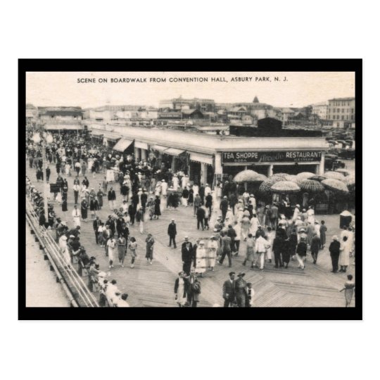Boardwalk Scene, Asbury Park, NJ 1930s Vintage Postcard