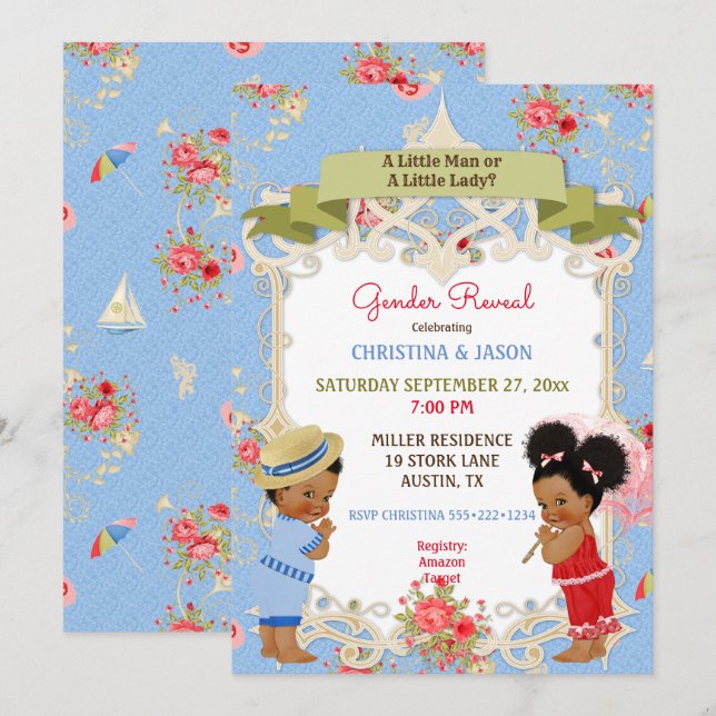 Boardwalk Victoriana Beach Summer Gender Reveal Invitation (Front/Back)