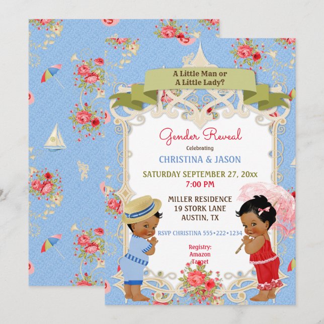 Boardwalk Victoriana Beach Summer Gender Reveal Invitation (Front/Back)