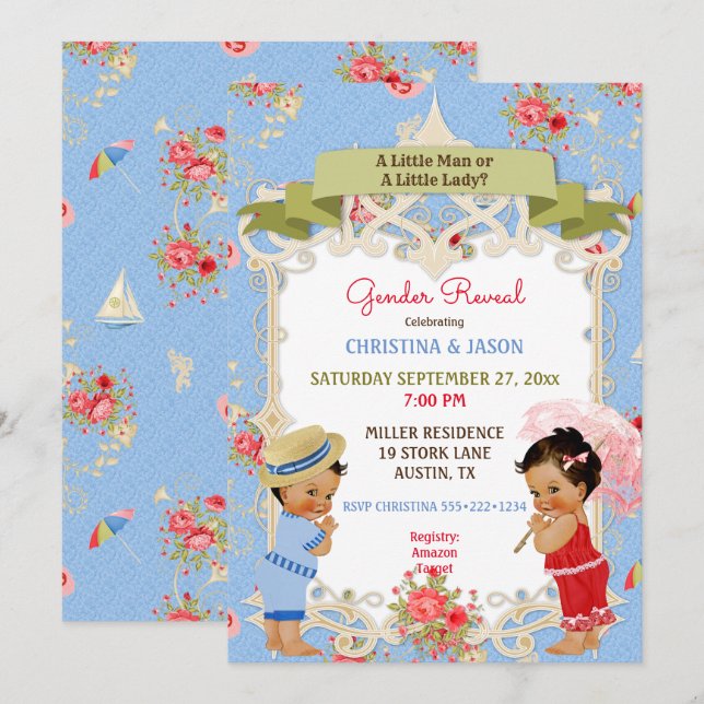 Boardwalk Victoriana Beach Summer Gender Reveal Invitation (Front/Back)