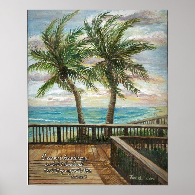 Boardwalk with Two Palms- Psalms 134:8b Poster (Front)