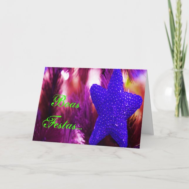 Boas Festas e um feliz Ano Novo Blue Star I Holiday Card (Front)