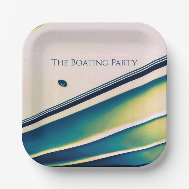 Boat Abstract in Blue Paper Plate (Front)