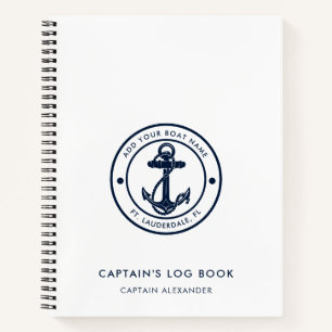 Boat Anchor and Name Captains Log Notebook