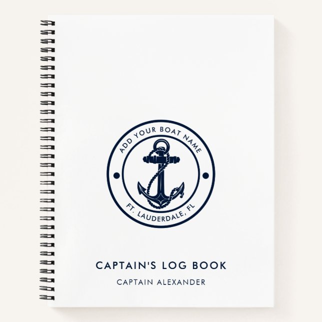Boat Anchor and Name Captains Log Notebook (Front)