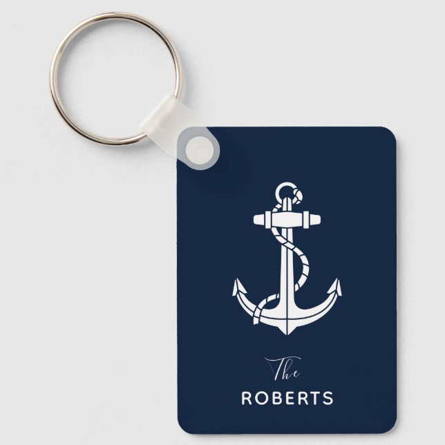 Boat Anchor and Name Script Nautical Custom Key Ring (Front)