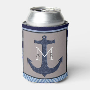 Boat Anchor and Stripes, Nautical Design Can Cooler