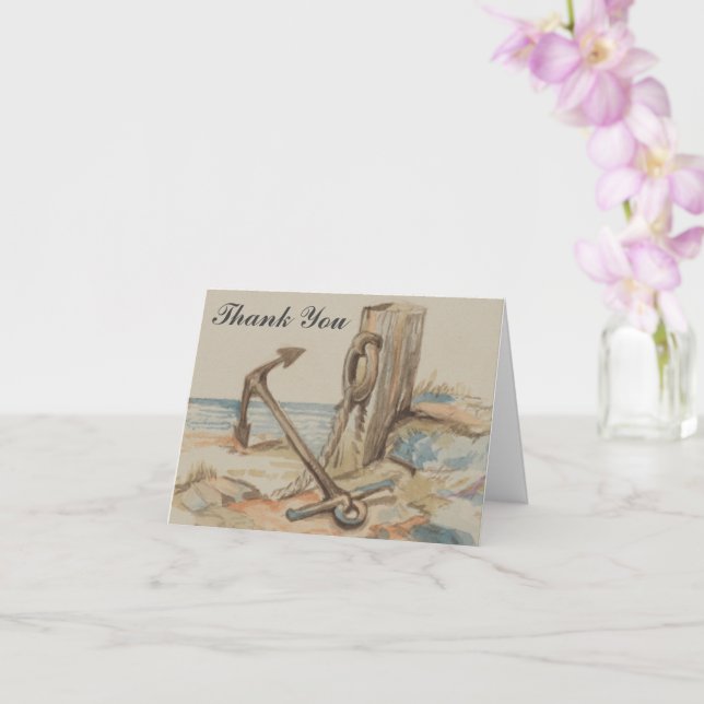 Boat Anchor, Beach, and "Thank You" Greeting Card (Orchid)