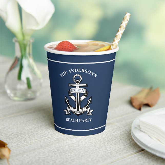 Boat Anchor Beach Birthday Party Nautical Wedding  Paper Cups (Insitu)