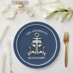 Boat Anchor Beach Birthday Party Nautical Wedding  Paper Plate