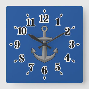Boat Anchor Cartoon Square Wall Clock