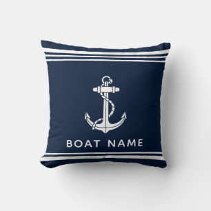 Boat Anchor Name Cruise Navy Blue Nautical Custom Cushion