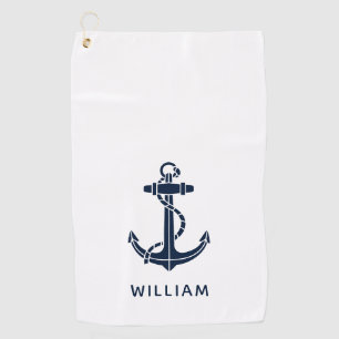 Boat Anchor Nautical Navy Blue Personalised Golf Towel