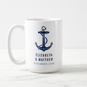 Boat Anchor Navy Blue Beach Wedding Custom Coffee Mug