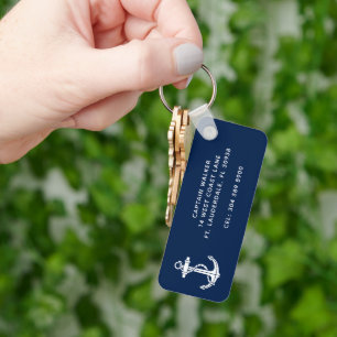 Boat Anchor Navy Blue Nautical Key Ring