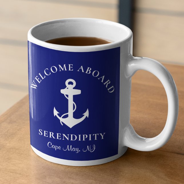 Boat Anchor Navy Blue Personalised Coffee Mug (Creator Uploaded)