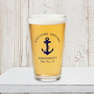 Boat Anchor Navy Blue Personalised Glass