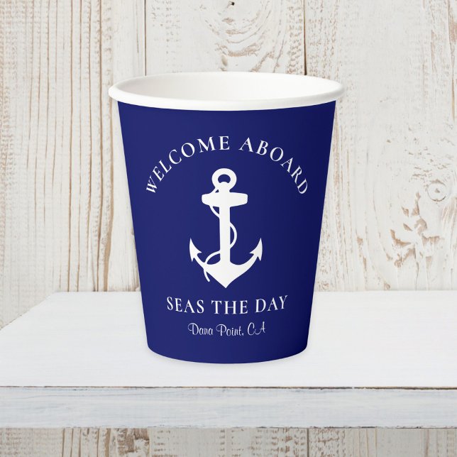 Boat Anchor Navy Blue Personalised Paper Cups (Creator Uploaded)