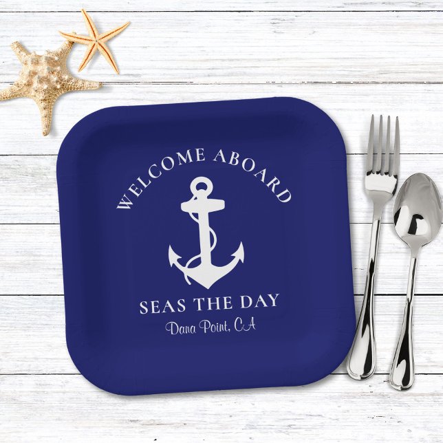 Boat Anchor Navy Blue Personalised Paper Plate (Creator Uploaded)