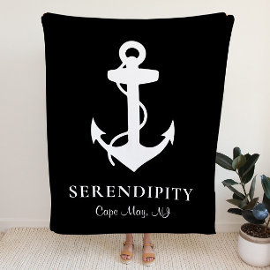 Boat Anchor Personalised Black Sherpa Blanket