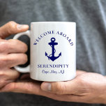 Boat Anchor Personalised Coffee Mug<br><div class="desc">A chic modern nautical-themed mug for your boat that features a navy blue anchor. You can personalise the "Welcome Aboard" text and your boat's name and location in elegant navy blue typography.</div>