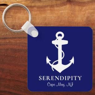 Boat Anchor Personalised Navy Blue Key Ring
