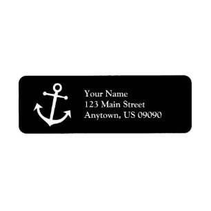 Boat Anchor Return Address Label (Black / White)