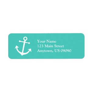 Boat Anchor Return Address Label (Teal / White)