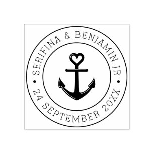 Boat Anchor Romantic Nautical Wedding Round Rubber Stamp