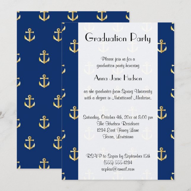 Boat Anchor, Ship Anchor, Sea Anchor, Graduation Invitation (Front/Back)