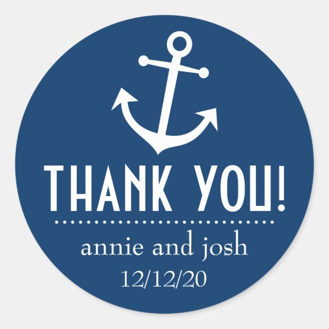 Boat Anchor Thank You Labels (Dark Blue) (Front)