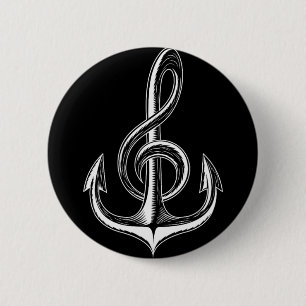 Boat Anchor Treble Clef Nautical Musician 6 Cm Round Badge