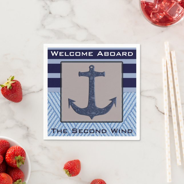 Boat Anchor with Navy Blue Nautical Stripes Napkin (Insitu)
