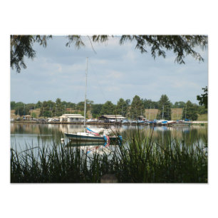 Boat Anchored on a Placid Lake Photo Print