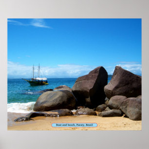 Boat and beach, Paraty, Brazil Poster