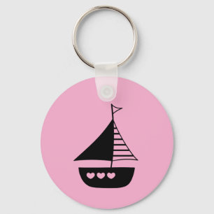 Boat and heart design on a cute pink key ring