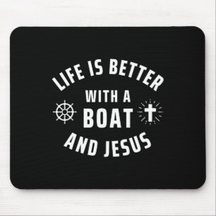 Boat And Jesus Boating Religious Captain Sailor Bo Mouse Mat