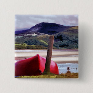 BOAT AND MOUNTAIN LANDSCAPE 15 CM SQUARE BADGE