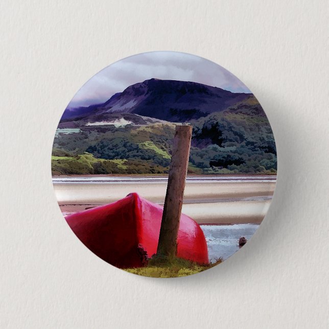 BOAT AND MOUNTAIN LANDSCAPE 6 CM ROUND BADGE (Front)